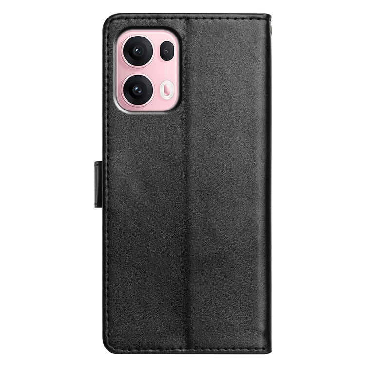 For Oppo Reno13 Pro 5G Leather Case Wallet Stand Phone Cover with Handy Strap - Black