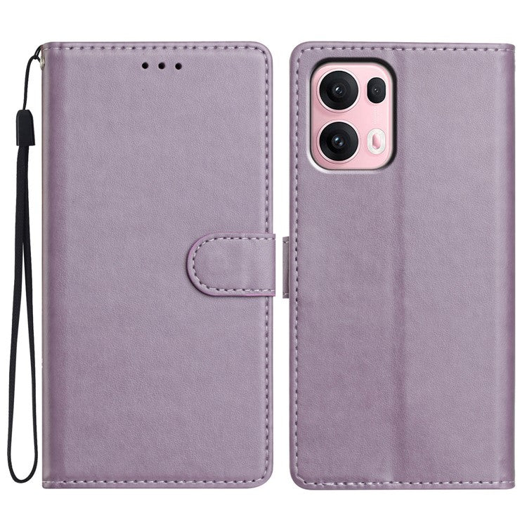 For Oppo Reno13 Pro 5G Leather Case Wallet Stand Phone Cover with Handy Strap - Purple