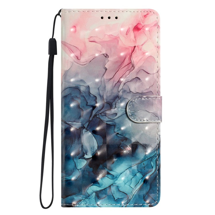 For Samsung Galaxy S25 Edge Case PU Leather Wallet Phone Cover 3D Pattern Printing - Pink Blue Marble