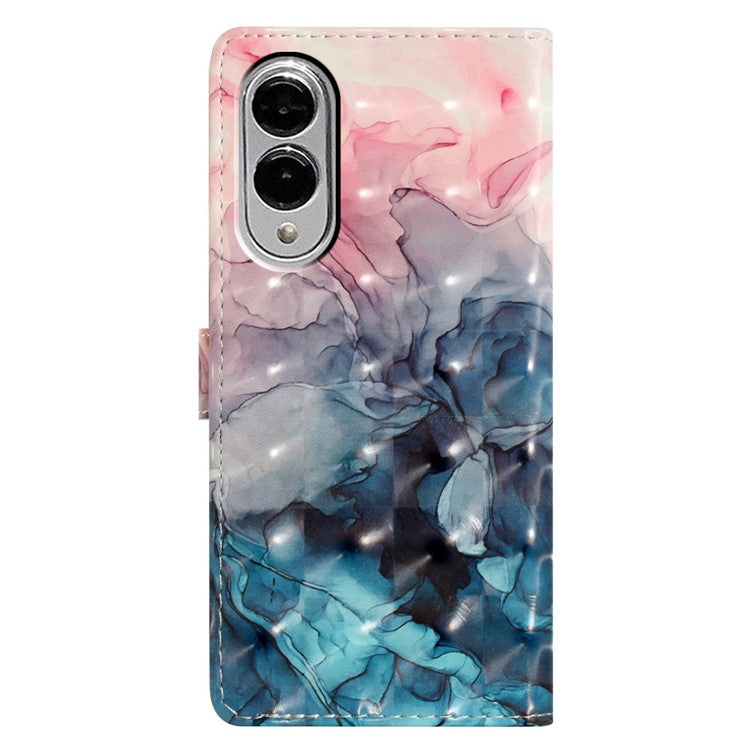 For Samsung Galaxy S25 Edge Case PU Leather Wallet Phone Cover 3D Pattern Printing - Pink Blue Marble
