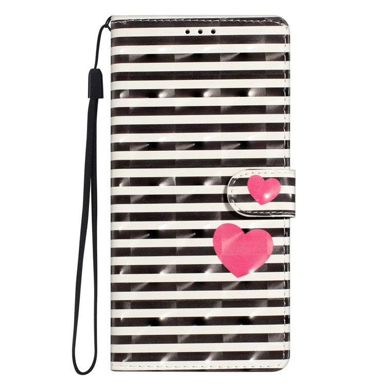 For Samsung Galaxy S25 Edge Case PU Leather Wallet Phone Cover 3D Pattern Printing - Stripes  /  Heart