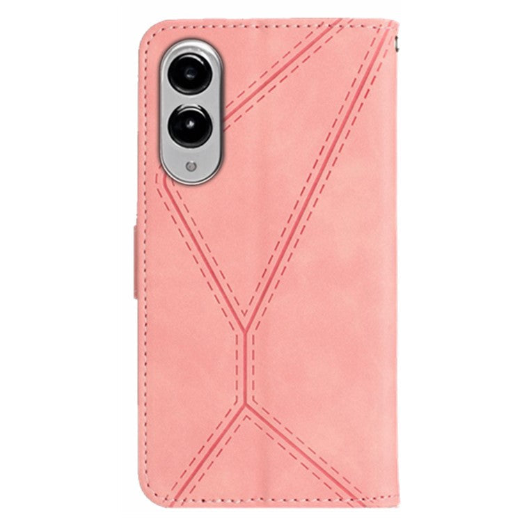 For Samsung Galaxy S25 Edge Case Skin Touch Lines Imprinted PU Leather Flip Phone Cover - Pink