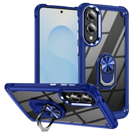 For Samsung Galaxy S25 Edge Case Alloy Lens Frame PC + TPU Kickstand Phone Back Cover - Blue