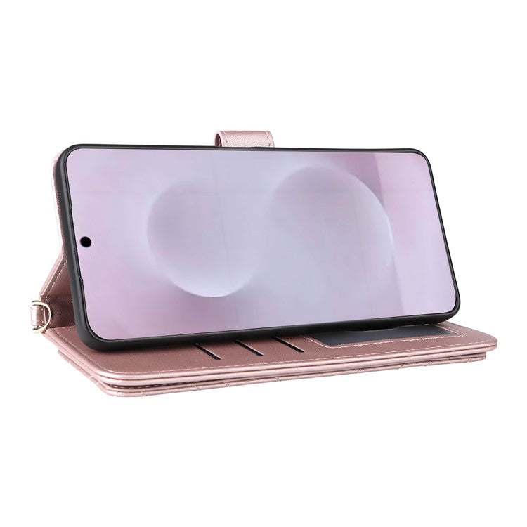 For Samsung Galaxy S25 Edge Case with Shoulder Strap Wallet Leather Phone Cover - Pink