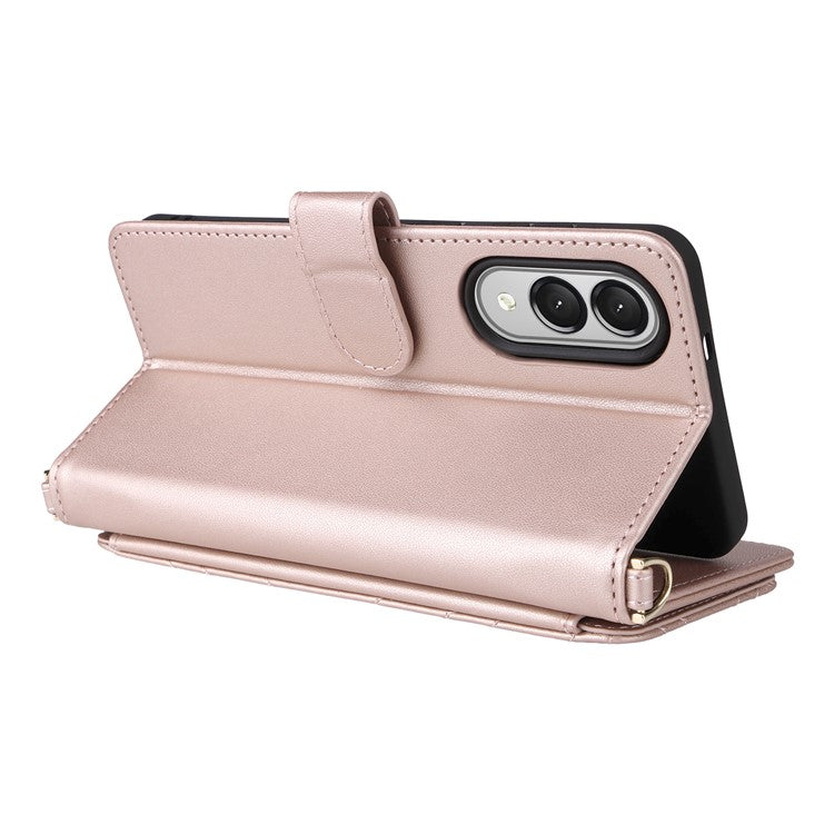 For Samsung Galaxy S25 Edge Case with Shoulder Strap Wallet Leather Phone Cover - Pink