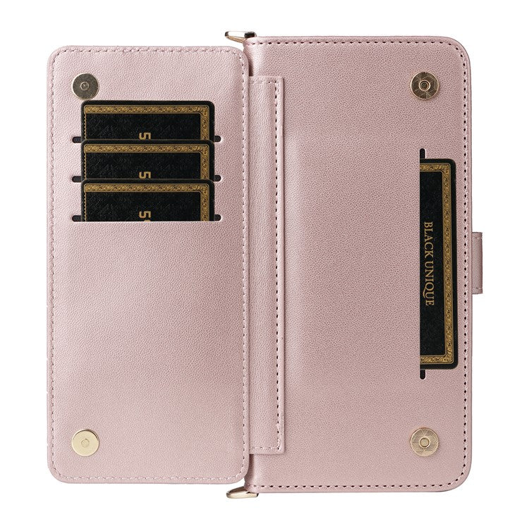 For Samsung Galaxy S25 Edge Case with Shoulder Strap Wallet Leather Phone Cover - Pink