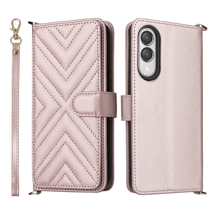 For Samsung Galaxy S25 Edge Case with Shoulder Strap Wallet Leather Phone Cover - Pink