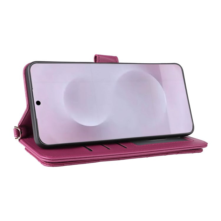 For Samsung Galaxy S25 Edge Case with Shoulder Strap Wallet Leather Phone Cover - Rose