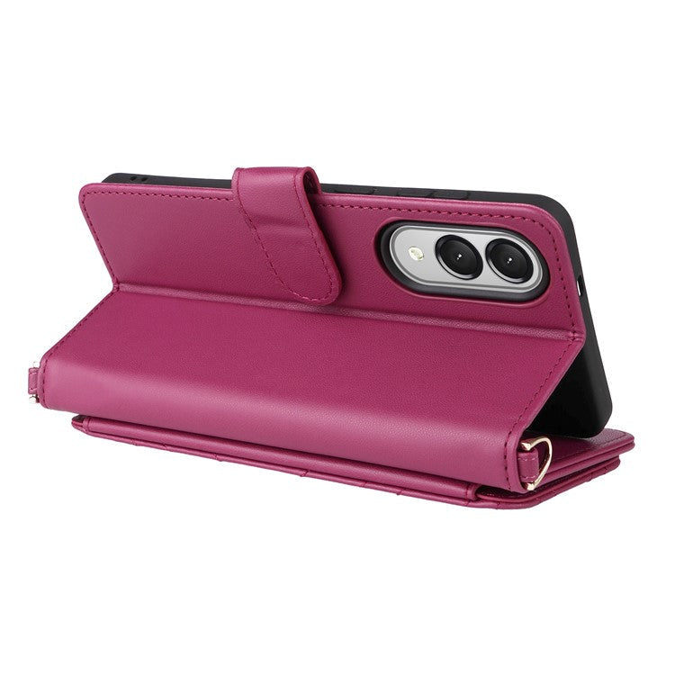 For Samsung Galaxy S25 Edge Case with Shoulder Strap Wallet Leather Phone Cover - Rose
