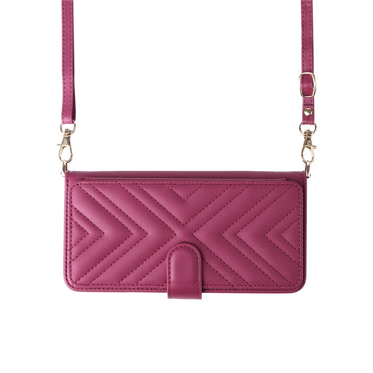 For Samsung Galaxy S25 Edge Case with Shoulder Strap Wallet Leather Phone Cover - Rose