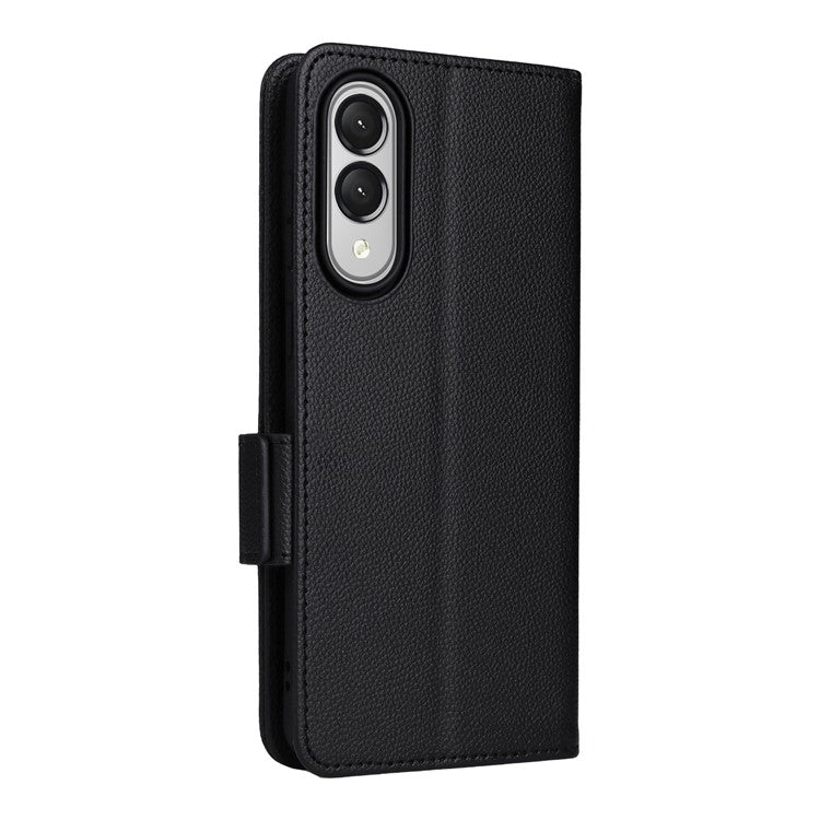 For Samsung Galaxy S25 Edge Case Wallet Flip Litchi Texture PU Leather Phone Cover - Black