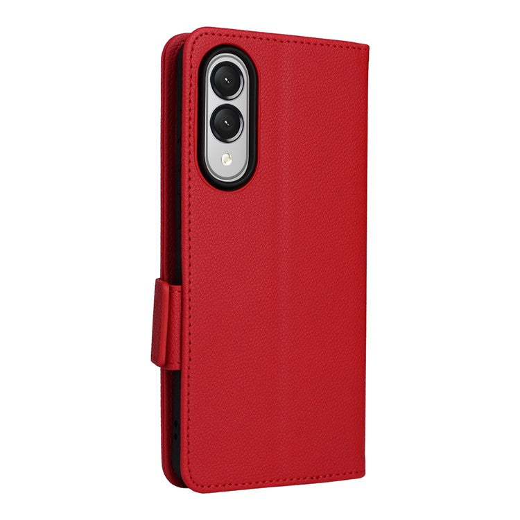 For Samsung Galaxy S25 Edge Case Wallet Flip Litchi Texture PU Leather Phone Cover - Red