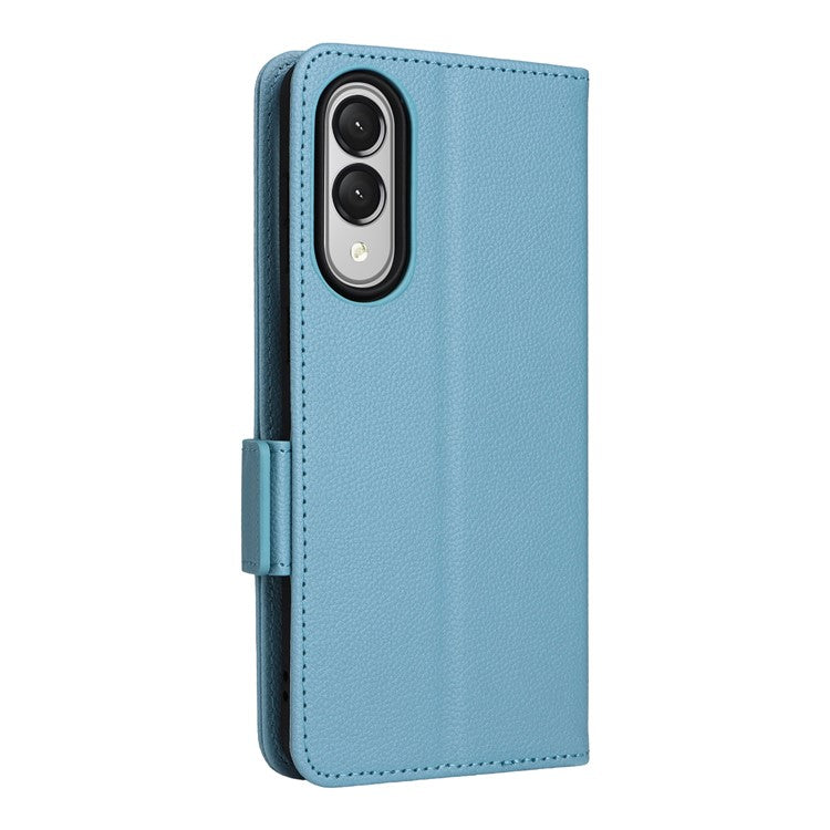 For Samsung Galaxy S25 Edge Case Wallet Flip Litchi Texture PU Leather Phone Cover - Baby Blue