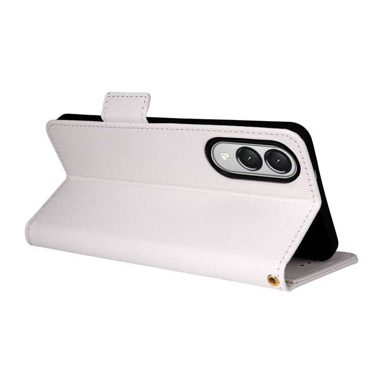 For Samsung Galaxy S25 Edge Case Wallet Flip Litchi Texture PU Leather Phone Cover - White