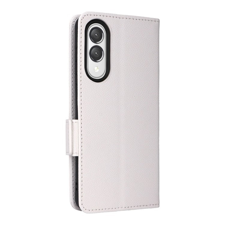 For Samsung Galaxy S25 Edge Case Wallet Flip Litchi Texture PU Leather Phone Cover - White