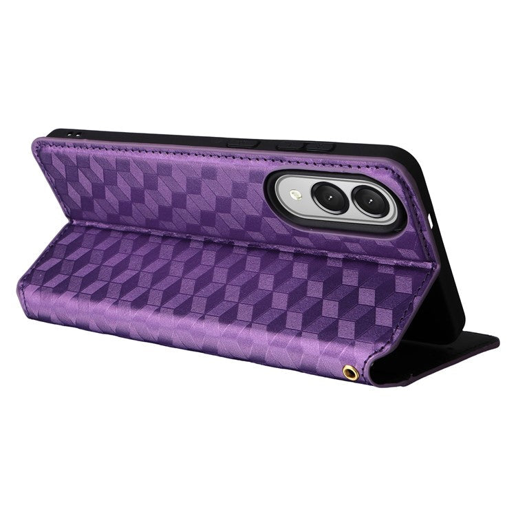 For Samsung Galaxy S25 Edge Case Wallet Rhombus Imprinted Leather Phone Cover - Purple