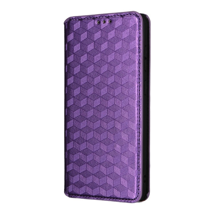 For Samsung Galaxy S25 Edge Case Wallet Rhombus Imprinted Leather Phone Cover - Purple