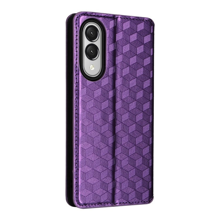 For Samsung Galaxy S25 Edge Case Wallet Rhombus Imprinted Leather Phone Cover - Purple
