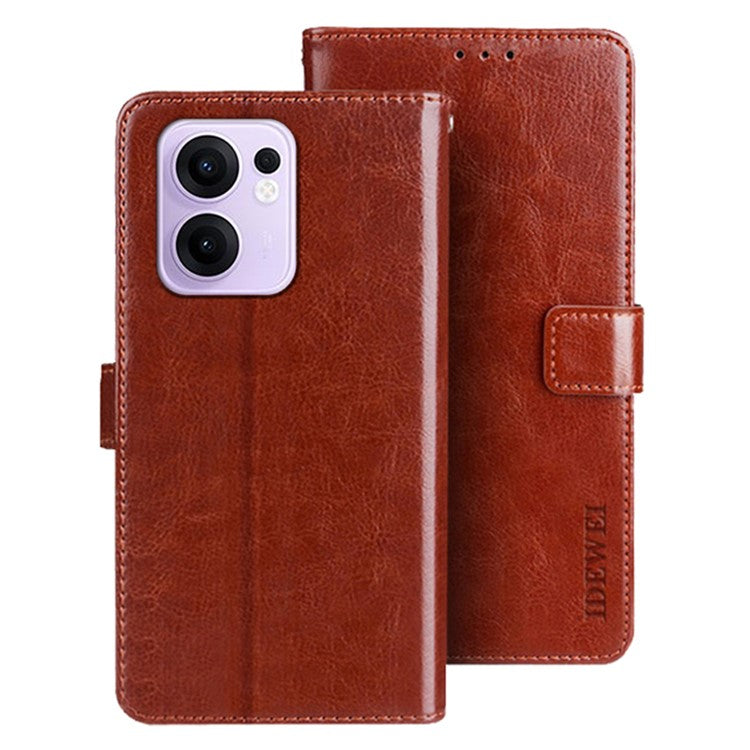 IDEWEI For Oppo Reno13 F 5G Stand Case Crazy Horse Texture Leather Phone Cover - Brown
