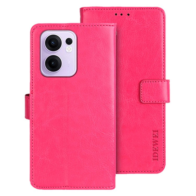IDEWEI For Oppo Reno13 F 5G Stand Case Crazy Horse Texture Leather Phone Cover - Rose
