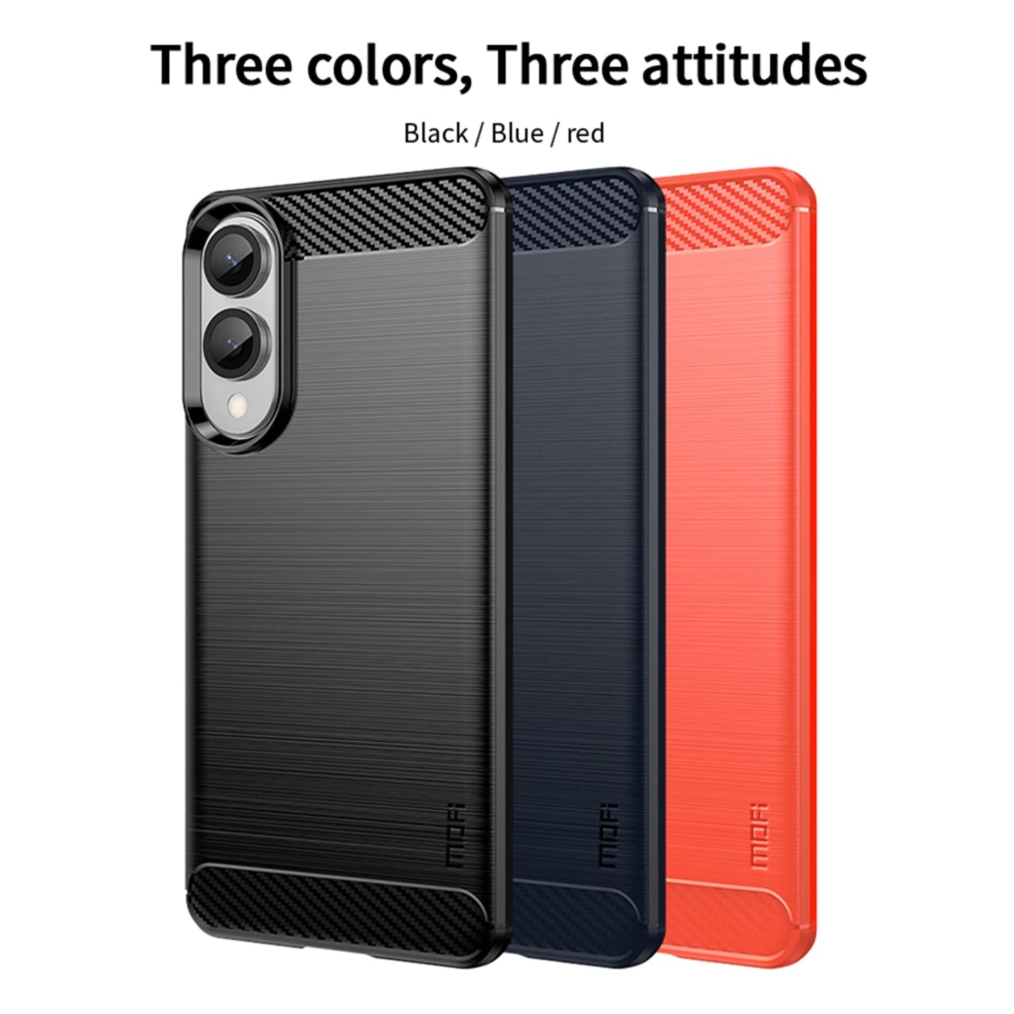 For Samsung Galaxy S25 Edge Back Cover MOFI Brushed Texture Carbon Fiber Soft TPU Case - Red