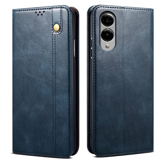 For Samsung Galaxy S25 Edge Case Crazy Horse Texture Waxy Leather Wallet Stand Phone Cover - Blue