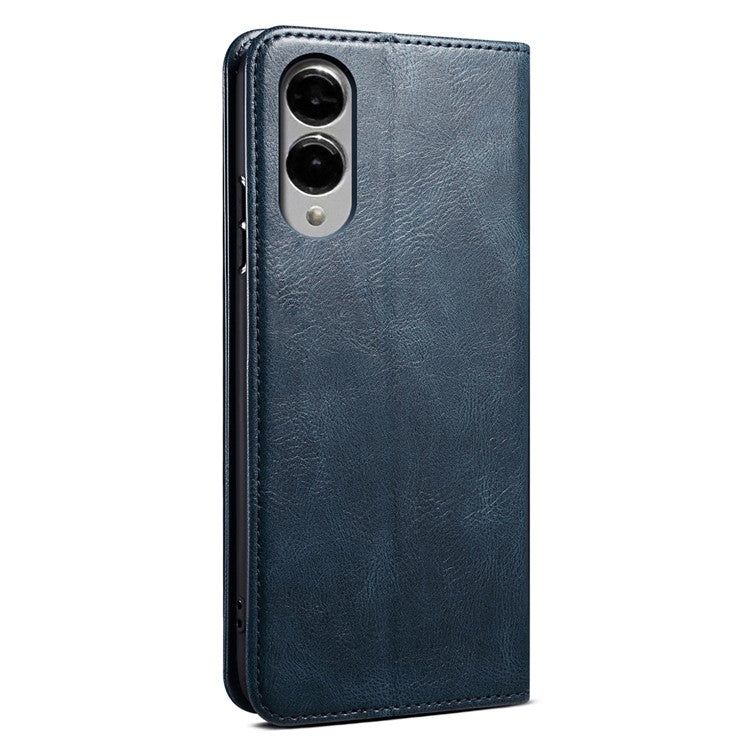 For Samsung Galaxy S25 Edge Case Crazy Horse Texture Waxy Leather Wallet Stand Phone Cover - Blue