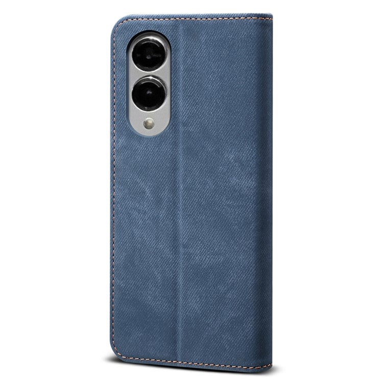 For Samsung Galaxy S25 Edge Case Jeans Cloth Texture Anti-Scratch Leather Stand Phone Cover - Blue