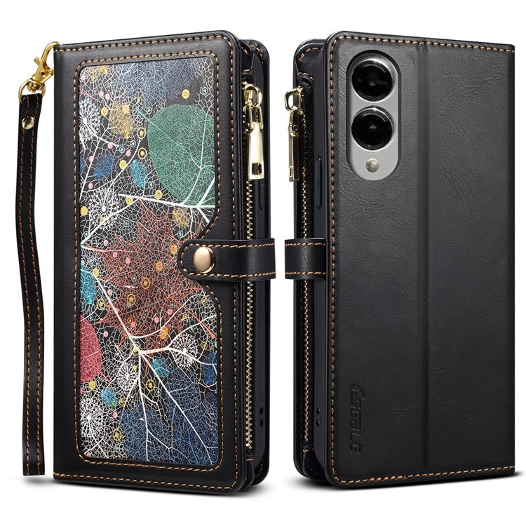 ESEBLE Galaxy Series For Samsung Galaxy S25 Edge Case Leather Zipper Phone Cover RFID Blocking - Black