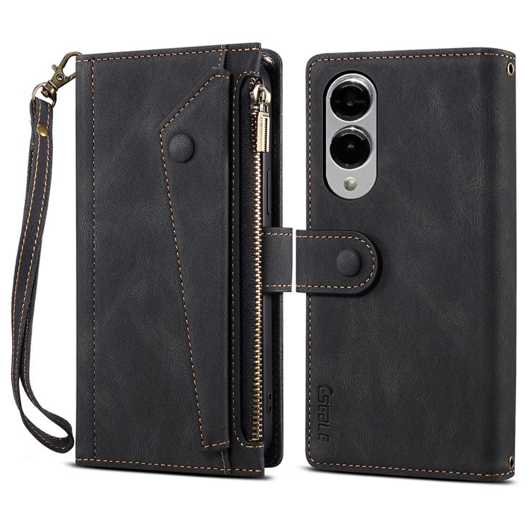 ESEBLE Star Series For Samsung Galaxy S25 Edge Case Zipper Wallet Leather Stand Phone Cover - Black