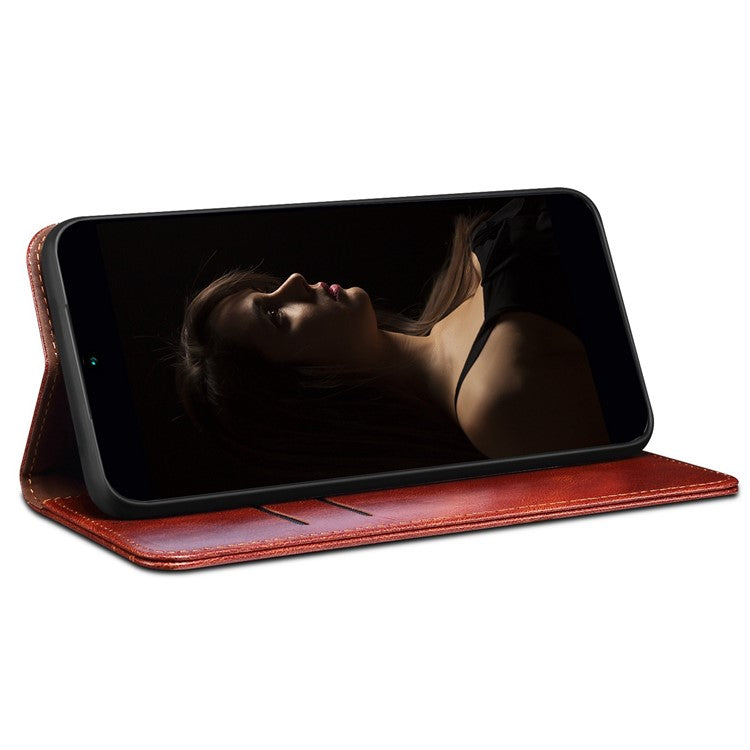 For vivo V50 5G Case Crazy Horse Texture Waxy Leather Wallet Stand Phone Cover - Brown