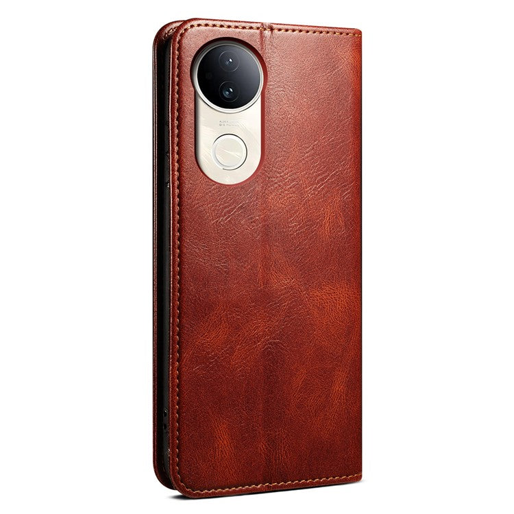 For vivo V50 5G Case Crazy Horse Texture Waxy Leather Wallet Stand Phone Cover - Brown
