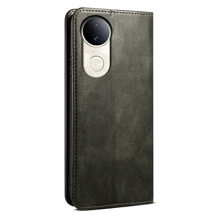 For vivo V50 5G Case Crazy Horse Texture Waxy Leather Wallet Stand Phone Cover - Green