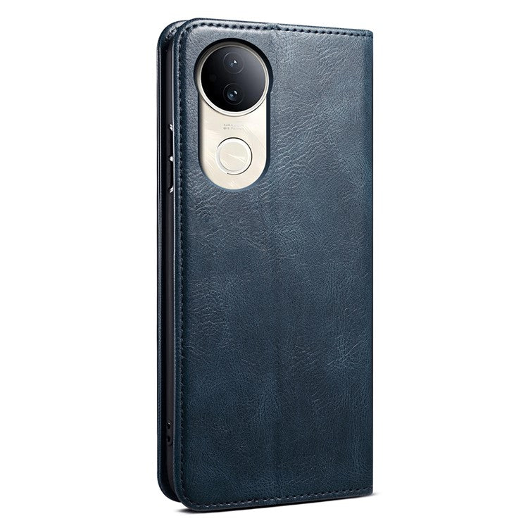 For vivo V50 5G Case Crazy Horse Texture Waxy Leather Wallet Stand Phone Cover - Blue