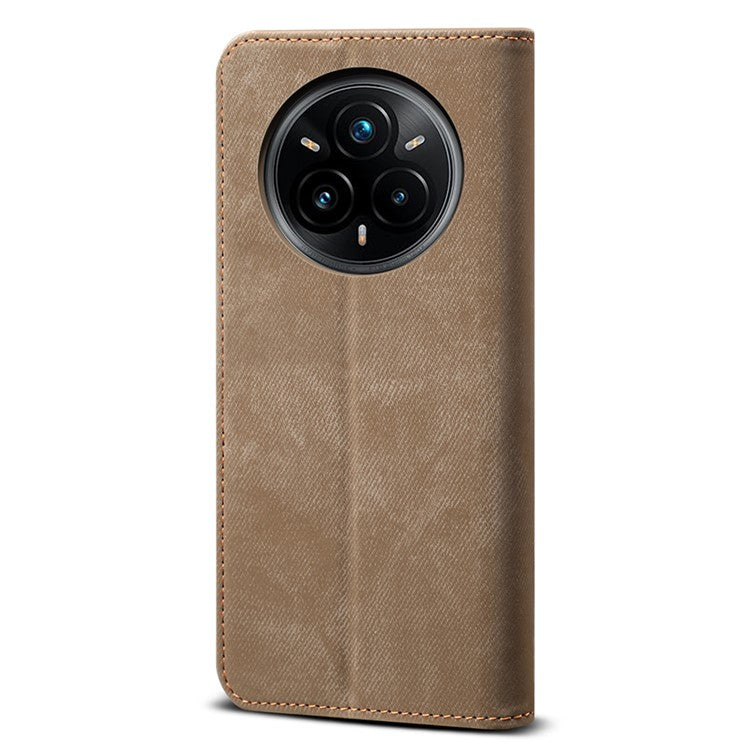 For Realme 14 Pro+ 5G Case Jeans Cloth Texture Anti-Scratch Leather Stand Phone Cover - Khaki