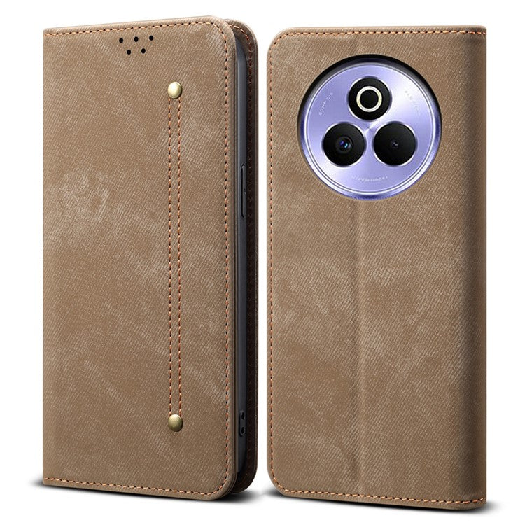 For Realme P3 Pro 5G Case Jeans Cloth Texture Anti-Scratch Leather Stand Phone Cover - Khaki