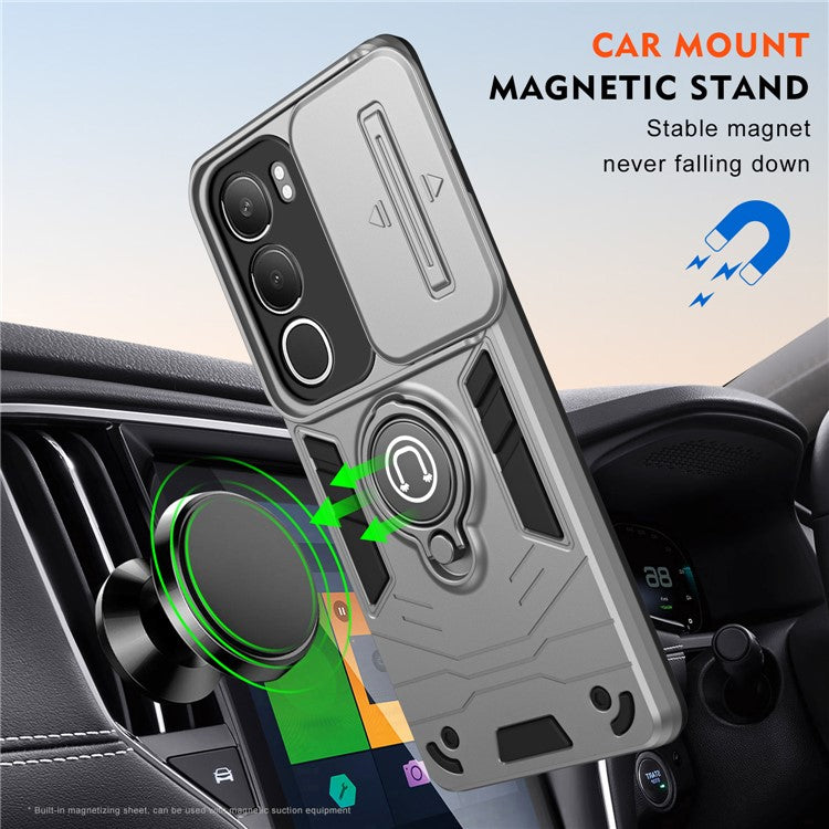 For vivo Y19s 4G Case Slide Camshield Kickstand PC+TPU Phone Cover - Grey
