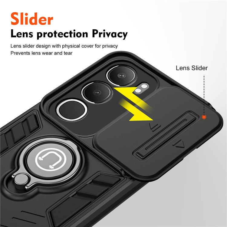 For vivo Y19s 4G Case Slide Camshield Kickstand PC+TPU Phone Cover - Black