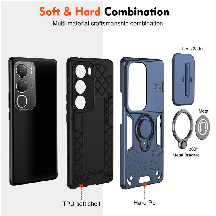 For vivo Y19s 4G Case Slide Camshield Kickstand PC+TPU Phone Cover - Blue