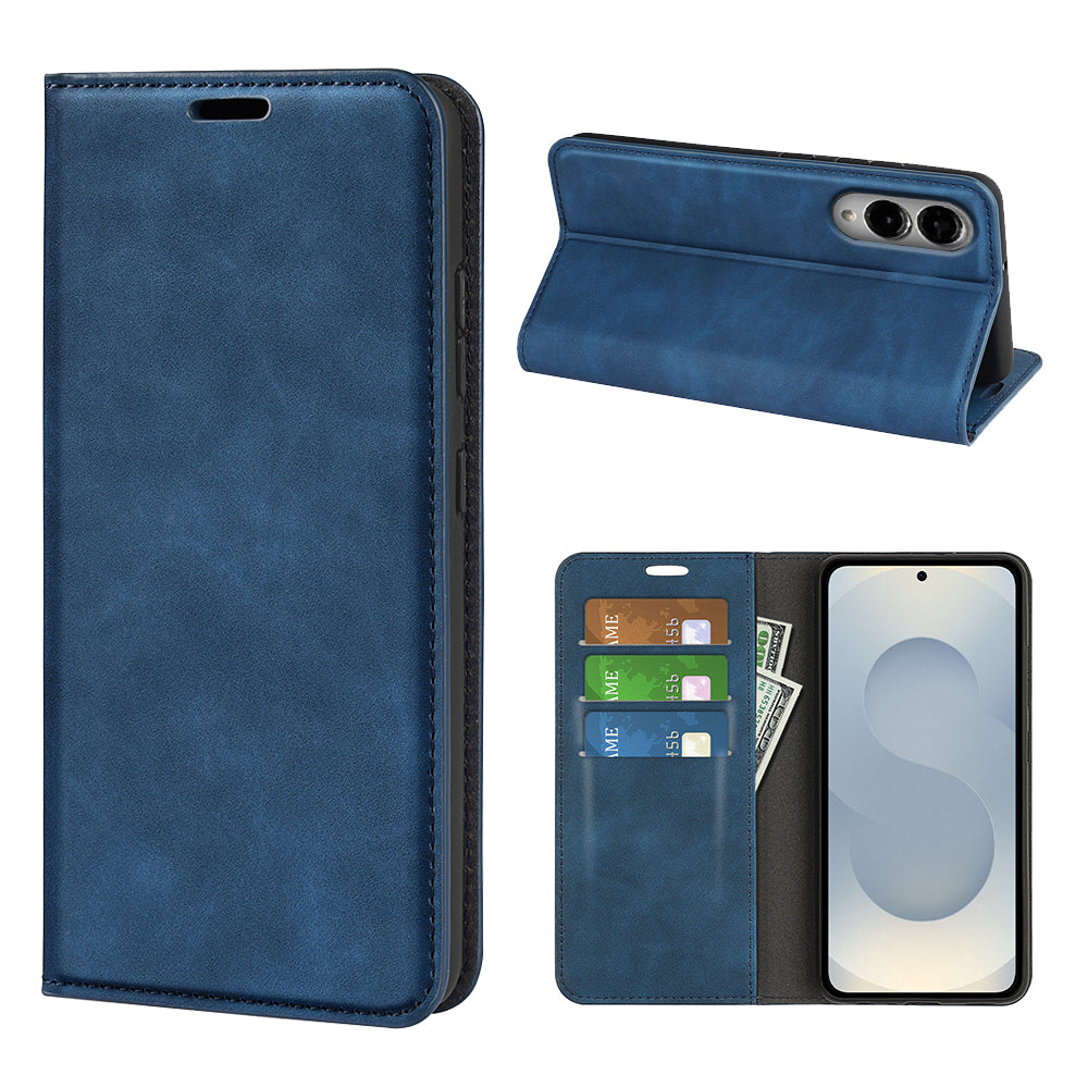 For Samsung Galaxy S25 Edge Case Skin Touch Leather Wallet Phone Cover - Blue