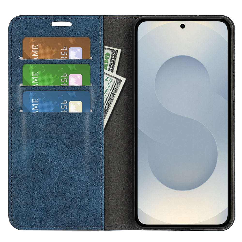 For Samsung Galaxy S25 Edge Case Skin Touch Leather Wallet Phone Cover - Blue