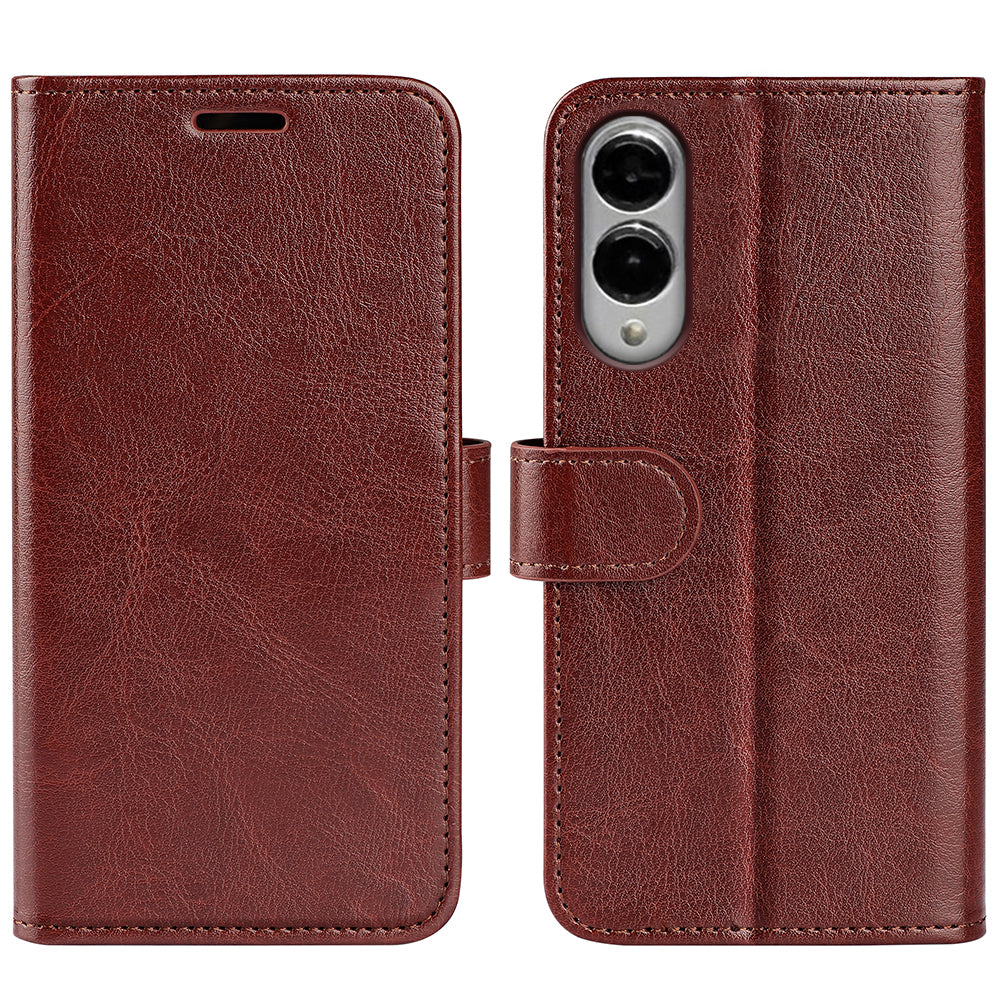 For Samsung Galaxy S25 Edge Case Crazy Horse Texture Stand Leather Phone Cover - Brown