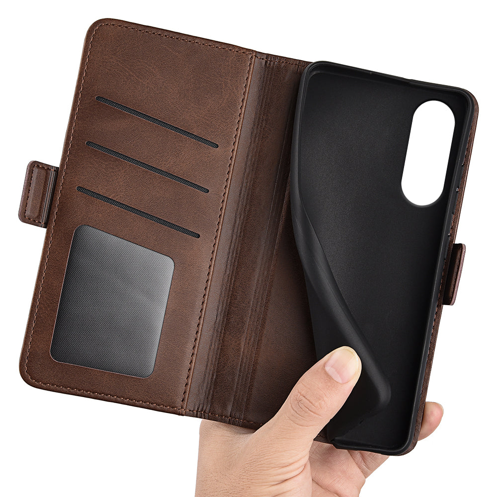 For Samsung Galaxy S25 Edge Case Calf Texture Leather Wallet Phone Cover - Brown