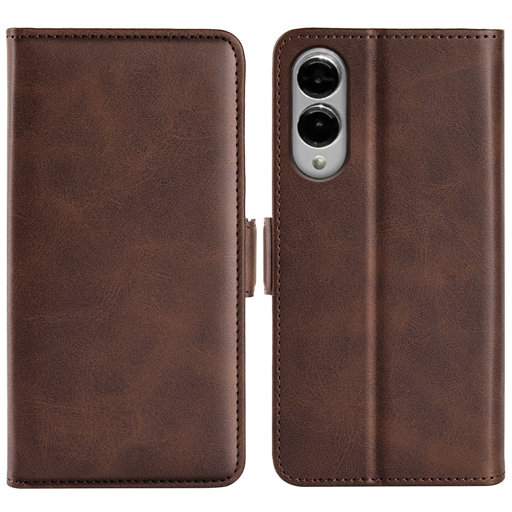 For Samsung Galaxy S25 Edge Case Calf Texture Leather Wallet Phone Cover - Brown