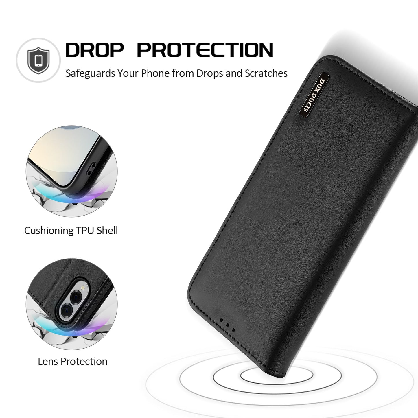 For Samsung Galaxy S25 Edge Case DUX DUCIS Hivo Series Cowhide Leather RFID Blocking Wallet Stand Flip Phone Cover - Black