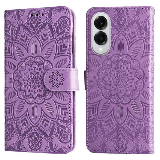 For Samsung Galaxy S25 Edge Case Sunflower Imprint Leather Wallet Phone Cover - Purple