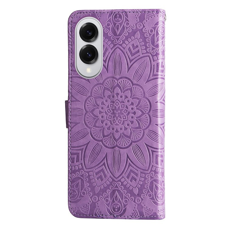For Samsung Galaxy S25 Edge Case Sunflower Imprint Leather Wallet Phone Cover - Purple