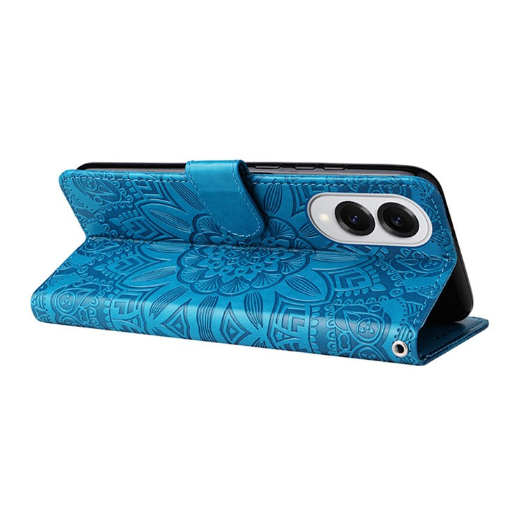 For Samsung Galaxy S25 Edge Case Sunflower Imprint Leather Wallet Phone Cover - Blue