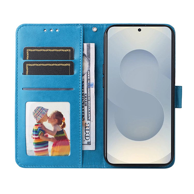 For Samsung Galaxy S25 Edge Case Sunflower Imprint Leather Wallet Phone Cover - Blue