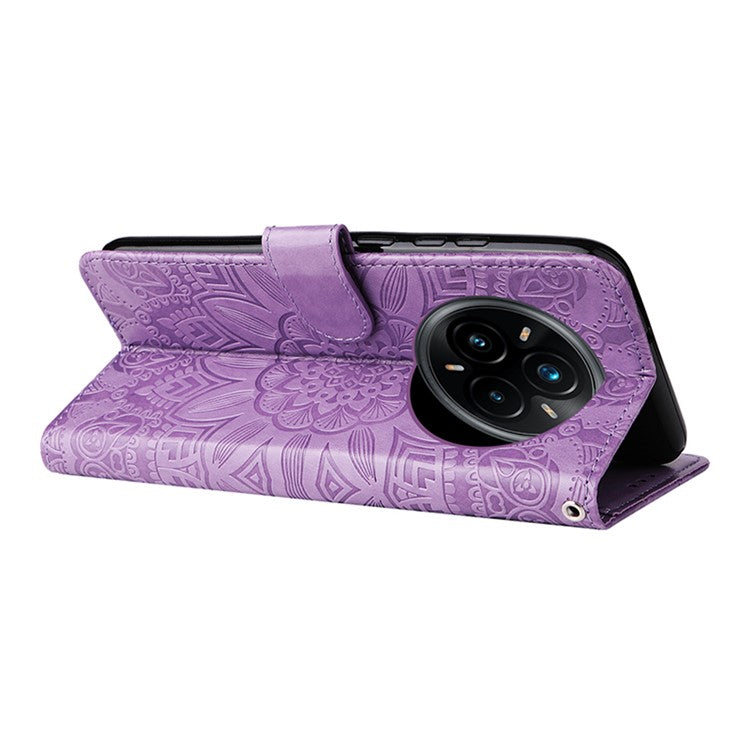 For Realme 14 Pro+ 5G Case Sunflower Imprint Leather Wallet Phone Cover - Purple